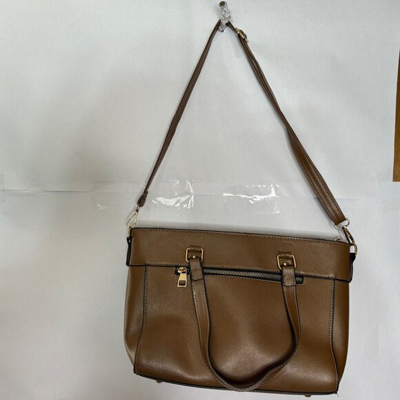 Huanying Shiyong Deligaopiju Brown Leather Tote Bag Zipper Closure Dual Handles - Picture 7 of 16